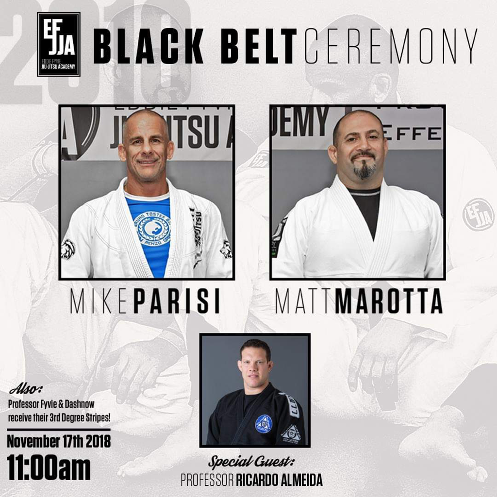 Mike Parisi Matt Marotta Eddie Fyvie Ricardo Almeida Brazilian Jiu-Jitsu Black Belt Ceremony MMA Self-Defense Martial Arts Classes in Malta NY